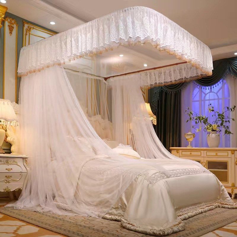 U型导轨蚊帐挂墙铝合金拉幕单开门婚庆豪华宫廷公主打墙拉绳防尘