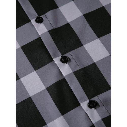 A 687 跨境Men's Regular Fit Plaid Print Button Front Shirt
