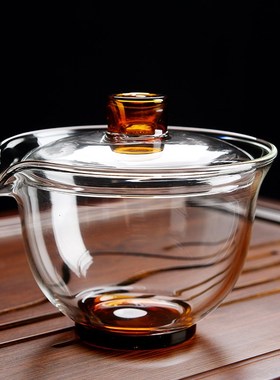 盖碗茶杯单个家用端三才玻璃泡茶碗带盖大号烫手茶具装