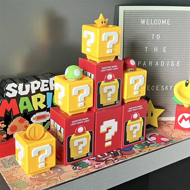 马里奥小夜灯超级玛丽问号灯按压方块音效桌面氛围灯床头卧室睡眠