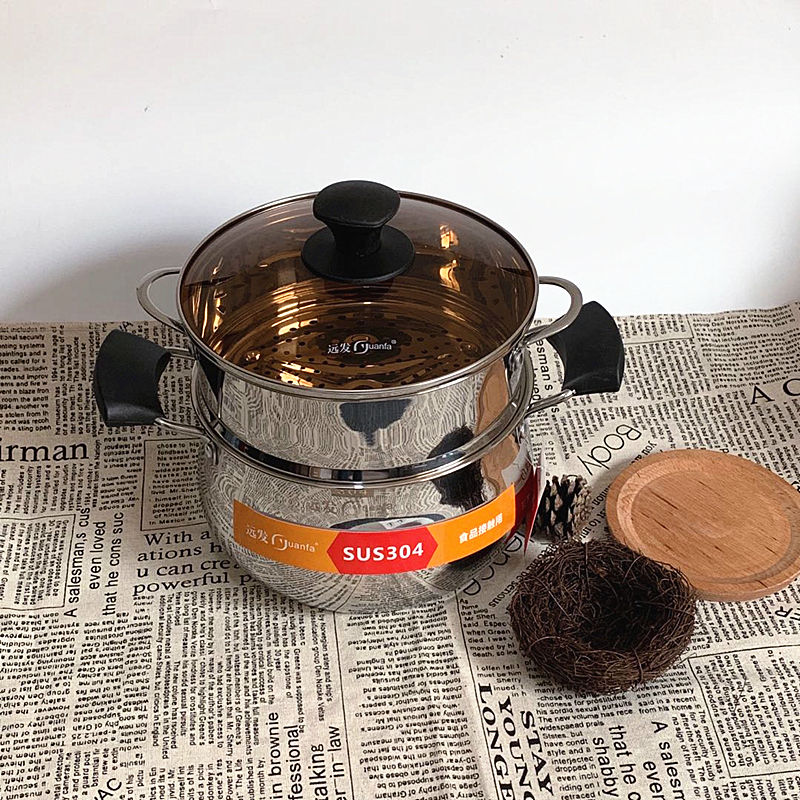 德式远发0不锈钢辅食层小蒸锅加厚复底迷你可爱2人用蒸煮小锅