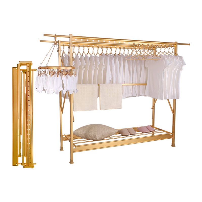 名至加厚晾衣架落地杆式折叠伸缩凉衣架室内卧室家用阳台晒衣架
