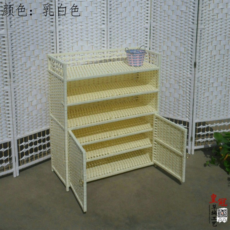 藤编鞋柜实木大容量鞋架简易门口鞋柜多层家用鞋架子防尘鞋架收纳