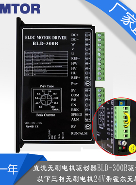 直流无刷电机驱动器BLD-300B/120A驱动300w三相无刷电机24V带霍尔