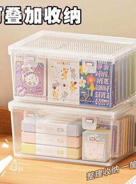 翻盖PST收纳盒盒装文具卡明信片小杂物子迷你小型片塑料带盖透桌