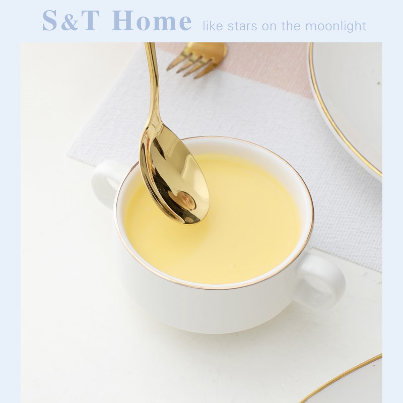欧式描金边双耳碗甜品糖水碗早餐麦片牛奶汤盅燕窝碗蒸蛋盅带碟