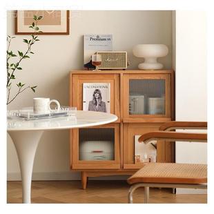 北欧D5522实木边柜式 书柜简约储杂志柜樱桃木厅客卧室物柜日藤编
