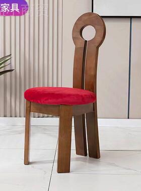 油法匙式设计师实木椅中古侘寂风化妆靠20240513背餐椅子奶风软包