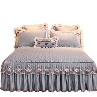 床罩蕾丝花边加厚1.5米1.8x2.0床套夏季 纯色韩版 夹棉床裙单件裙式