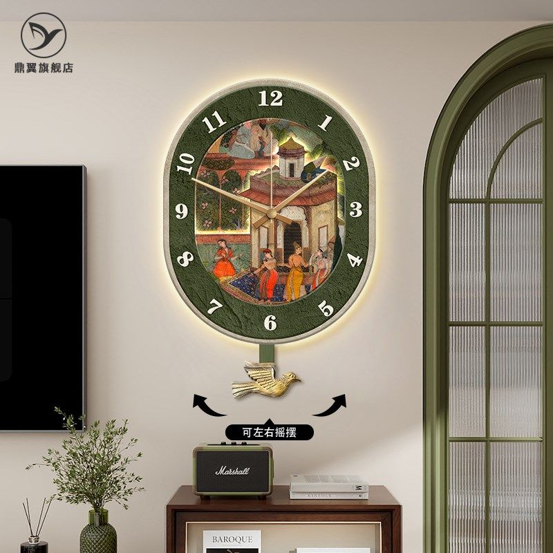 法式复古客厅沙发背景墙装饰画钟表挂钟餐厅挂画中古风壁画高级感