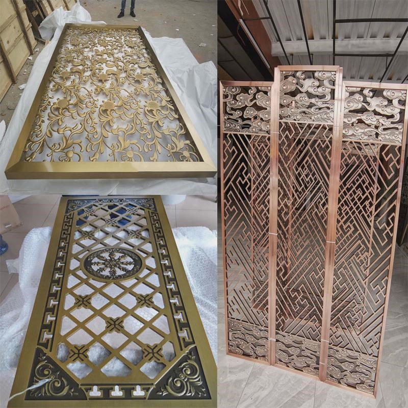 不锈钢屏风隔断铝板雕刻欧式玄关现代花格镂空铜板浮雕金属板定制