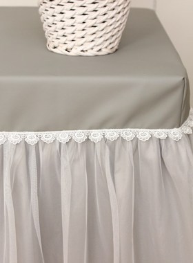 仿小羊皮浅灰色蕾丝桌布防油防水全包茶几罩方桌麻将机罩床头柜罩