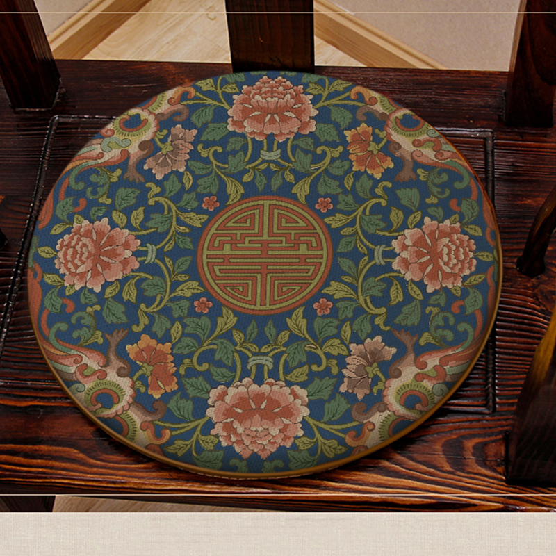 唐风圆形椅垫椅子餐椅鼓凳坐垫阳台圈椅藤椅茶椅板凳圆凳印花垫子