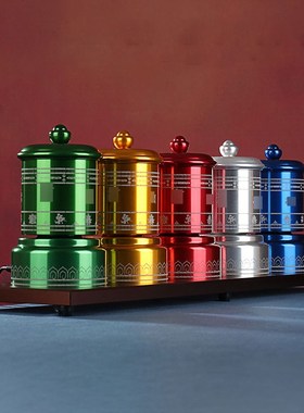 电动五色转轮组合家用插电西藏转金桶转动筒摆件饰品书桌客厅五福