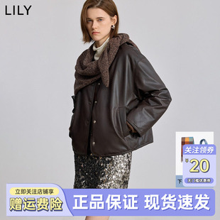 LILY2025冬新款女装双面穿PU皮90鸭绒休闲通勤轻量羽绒服外套短款
