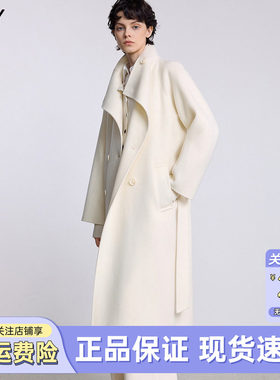 LILY毛呢外套女长款2025冬季新款双面绵羊毛呢子大衣