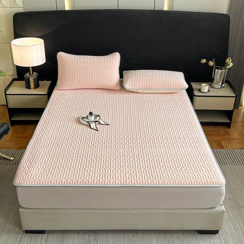 夏季冰丝乳胶凉席三件套床笠款折叠宿舍学生可水洗床垫保护套席子