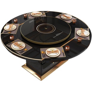 轻奢风伸缩摺叠餐桌椅组合现代简约家用小户型可变圆桌带转盘旋转