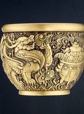 纯铜百福缸聚宝盆摆件招财进宝缸黄铜客厅桌面装饰品开业乔迁送礼