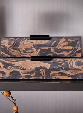 意式简约售楼处样板房衣帽间中古收纳盒摆件装饰储物盒子软装陈列