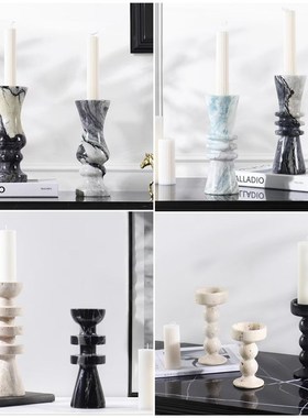 简约风客厅电视柜茶m几餐厅酒店样板房创意大理石香薰烛台烛杯摆
