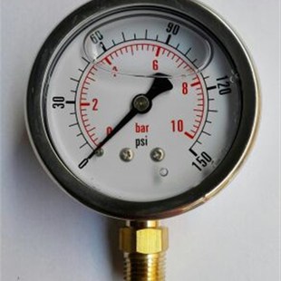 表面63~68mm径向 立式不锈钢外壳 注油耐震压力表 10bar 150psi