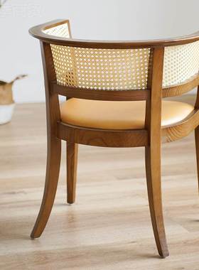 北欧古咖典背风实奶木GC009编藤软包靠扶手餐椅酒店餐厅啡茶店休