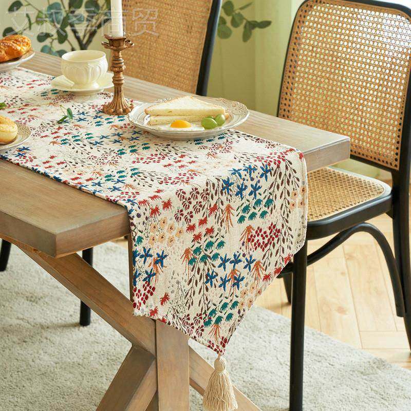 季桌旗桌美式桌旗蛋卷桌SSQ桌桌巾茶布流苏布波普秋桌旗