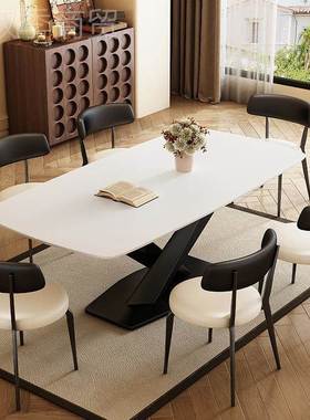 中古风黑色岩板西Z01#餐桌型长方形轻吃奢小用户家客厅酒店饭桌椅