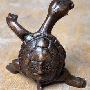 实心纯紫铜功夫乌龟线香插手工茶宠小摆件仿古玩小铜器紫铜手把件