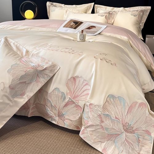 夏季水洗真丝g被套四件套轻奢风裸睡高级感被套床笠款床单床上用