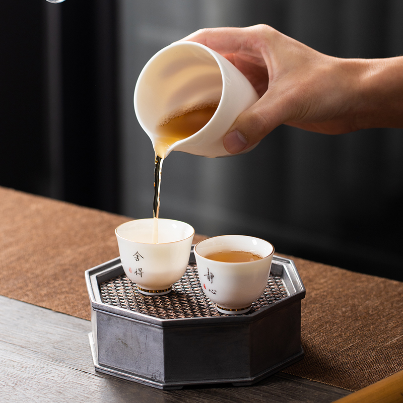 白瓷茶具公道杯分茶器茶杯茶海玻璃盖碗羊脂玉瓷公杯过滤茶漏泡茶