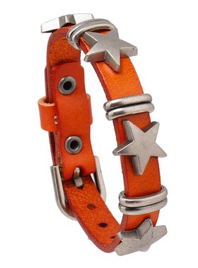 欧美跨境热销男h士饰品个性街头朋克风五角星复古牛皮手链创意手