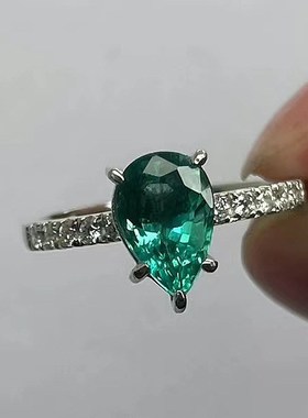 珠宝 2023新款925银w水滴6*9绿钻梨形戒指欧美ins风时尚百搭