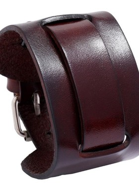 跨境爆款b饰品厂家直销复古男士牛皮手链简约可调节朋克宽皮手带