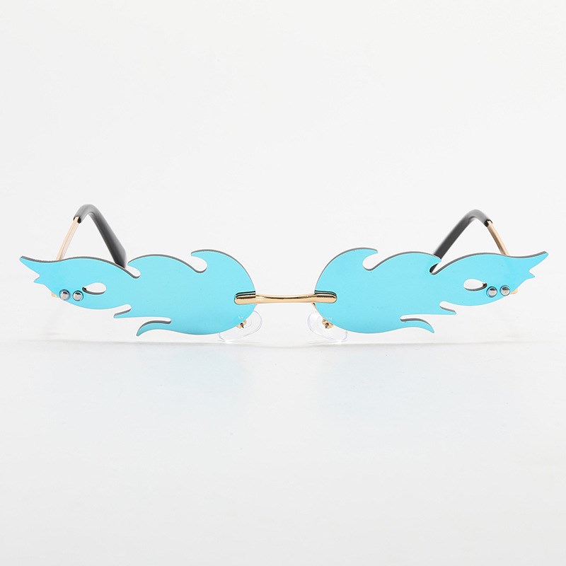 新款火焰欧美时尚太阳镜搞怪金属眼镜H无框个性墨镜女现货批发爆