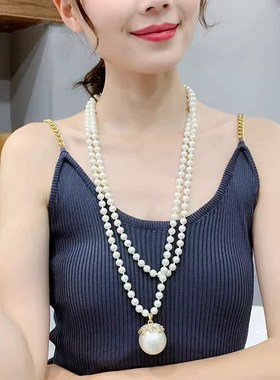 新款复古大气珍珠毛衣链女v长款轻奢高级感项链日韩气质百搭挂件