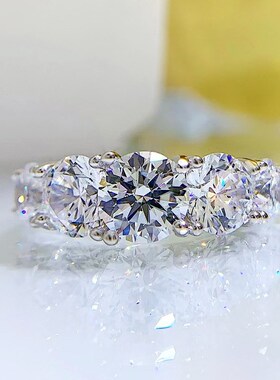 珠宝202g3新款925银欧美简约五星光芒高碳钻戒指女仿真大钻戒