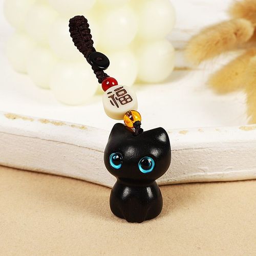 黑檀木猫咪汽车钥匙扣挂件男女G创意手机吊坠绳书包挂饰链