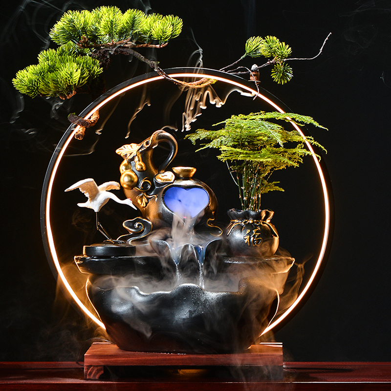 招财流水生财摆件创意中式家居客厅玄关办公室循环水装饰开业礼品