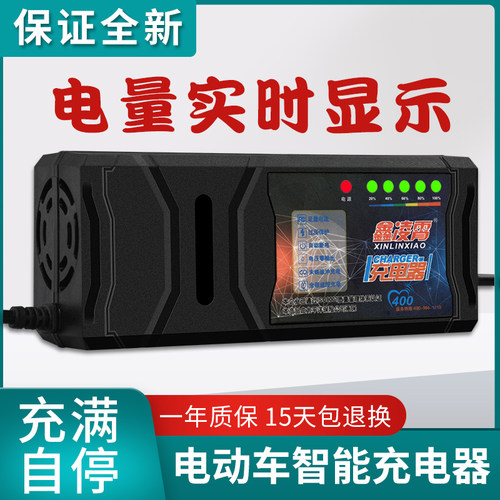腾羚自动关机智能电动车充电器48V12AH60V20AH72V30AT孔通用