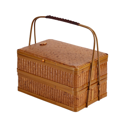 竹制品纯手工竹编复古食盒多层茶具收纳盒手提篮月饼篮礼品包装盒