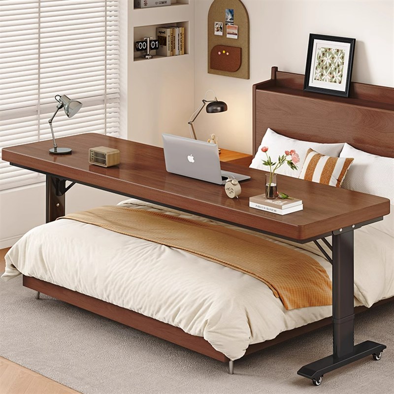 实木跨床桌床边桌可移动升降桌卧室懒人办公桌家用长条书桌电脑桌