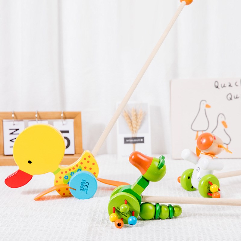 宝宝学步车儿童益智动物便携式手推车玩具木制早教婴儿摇铃