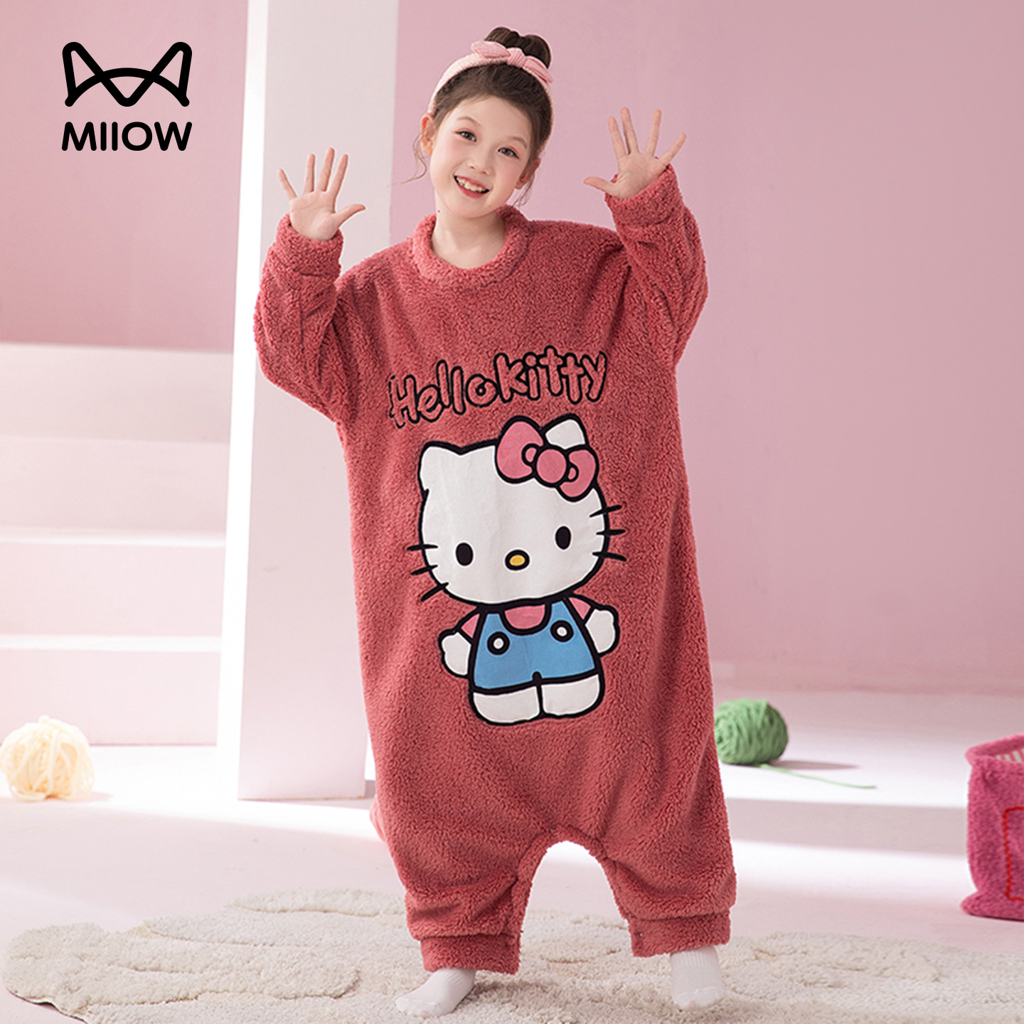 猫人儿童睡衣连体家居服加绒