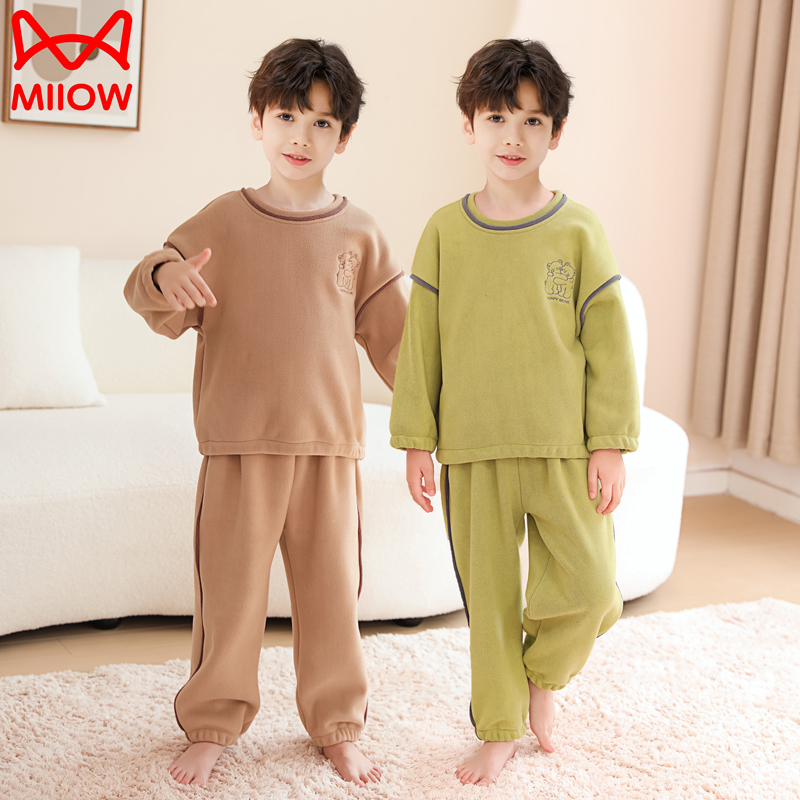 猫人儿童冬季珊瑚绒家居服套装