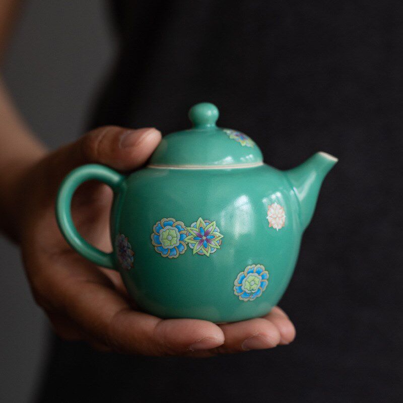 三味茶松石绿茶壶陶瓷功夫泡茶壶急需壶小壶正把壶断水利落