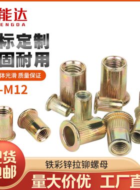 铁彩锌平头拉铆螺母 家具铆螺母柱拉铆螺帽滚花拉母M3M4M5M6M8M12