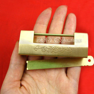 【黄色】中式刻花纯铜铜锁 老式古董纯铜小锁头 中式铜锁挂锁