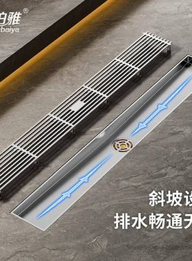 带斜坡排水淋浴房地漏浴室加长条型304不锈钢防臭地漏长方形竹排